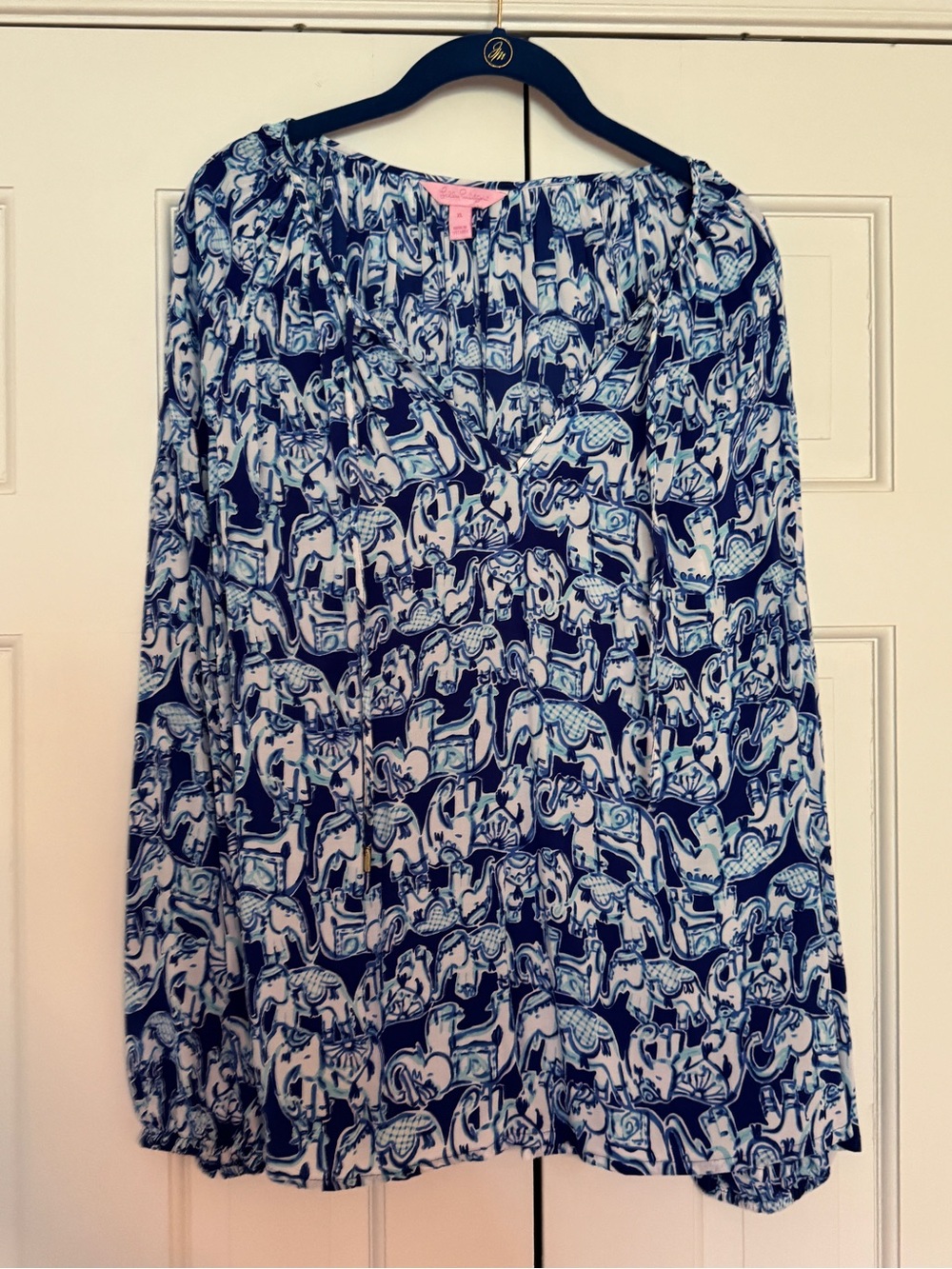 Lilly Pulitzer Blue & White Printed Blouse